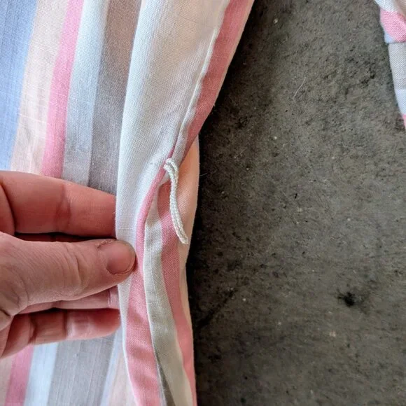 Vintage Pastel Orange Pink Purple Striped Puff Shoulder Midi Shirt Dress - Picture 7 of 9